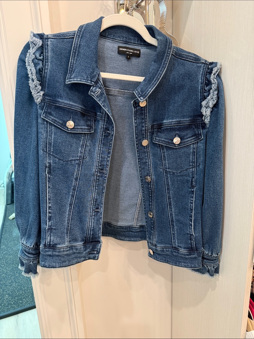 Generation Love Frayed-Shoulder Denim Jacket - Blue